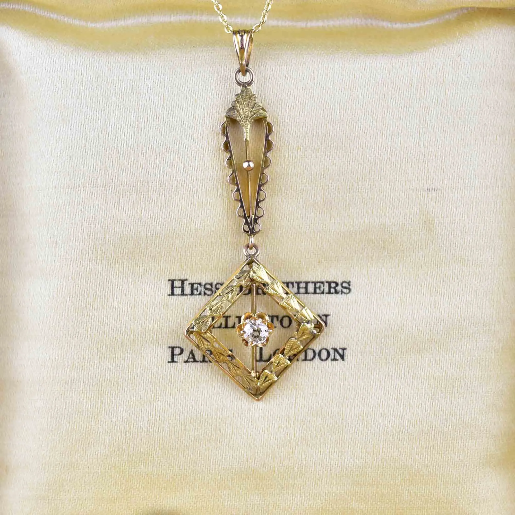 10K Gold Antique Diamond Lavalier Pendant Necklace