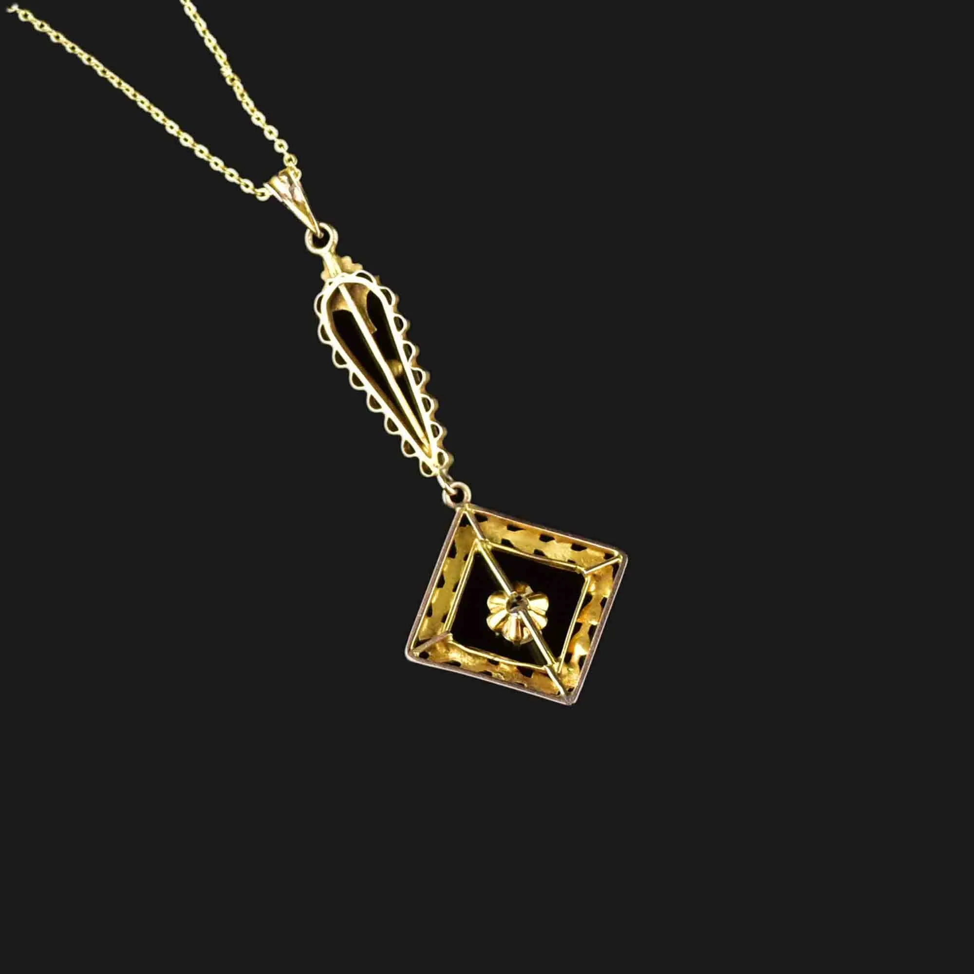 10K Gold Antique Diamond Lavalier Pendant Necklace