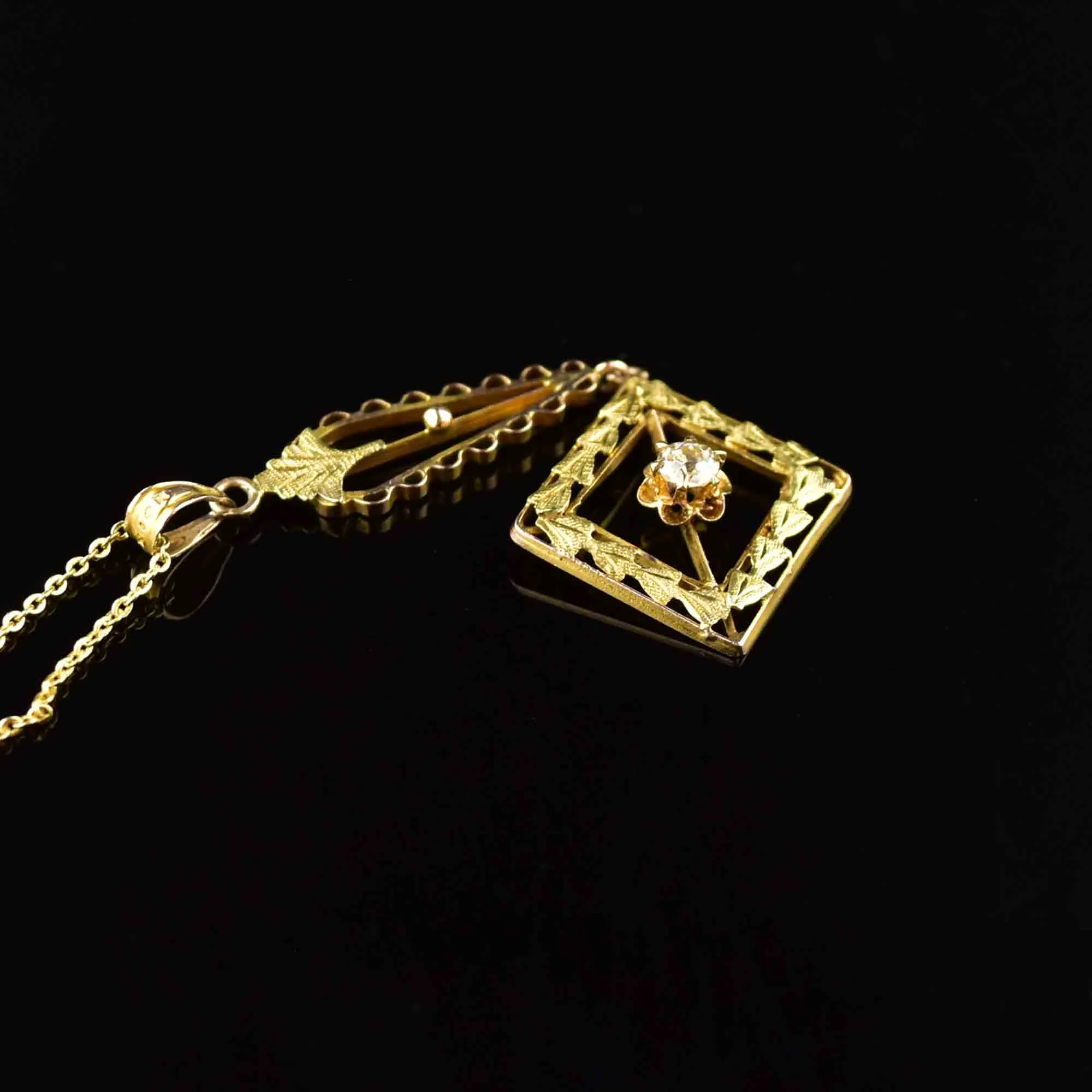 10K Gold Antique Diamond Lavalier Pendant Necklace