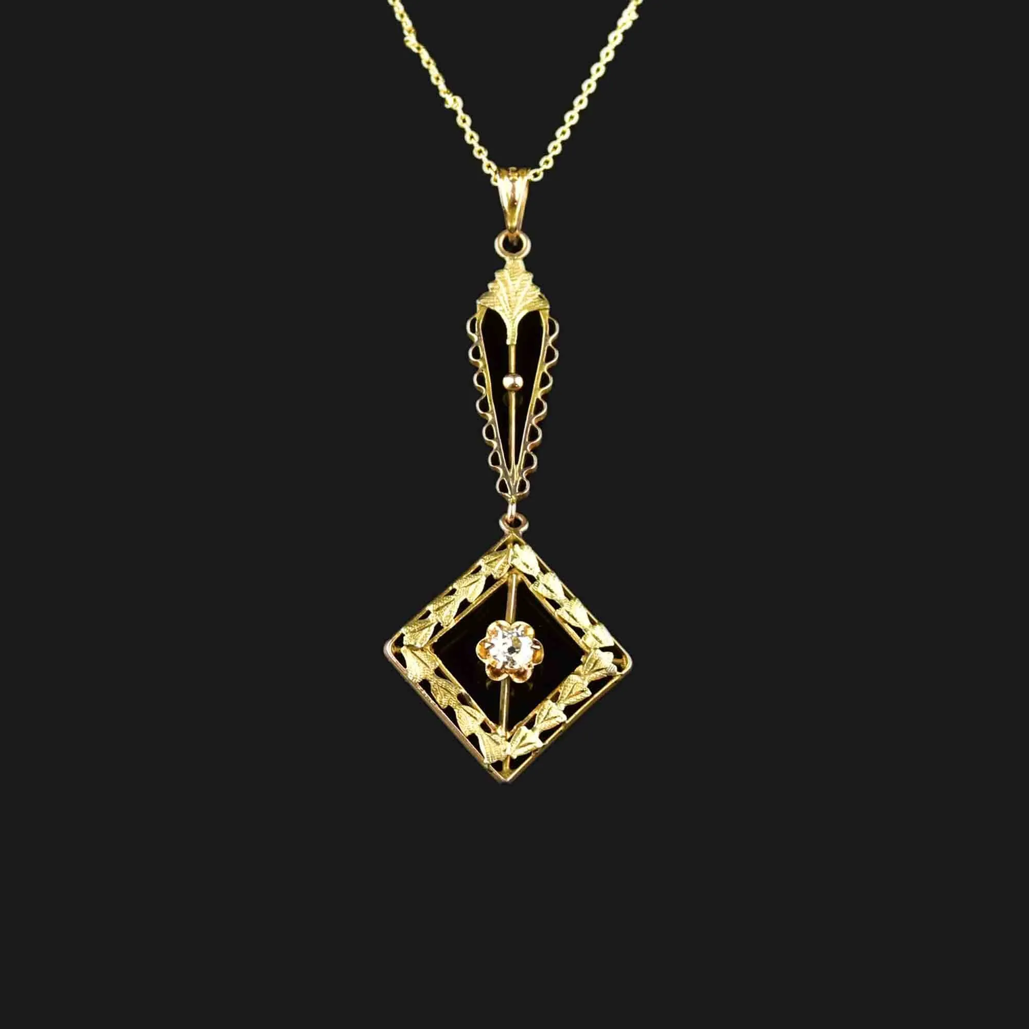 10K Gold Antique Diamond Lavalier Pendant Necklace