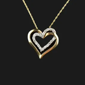 10K Gold Open Heart Diamond Pendant Necklace