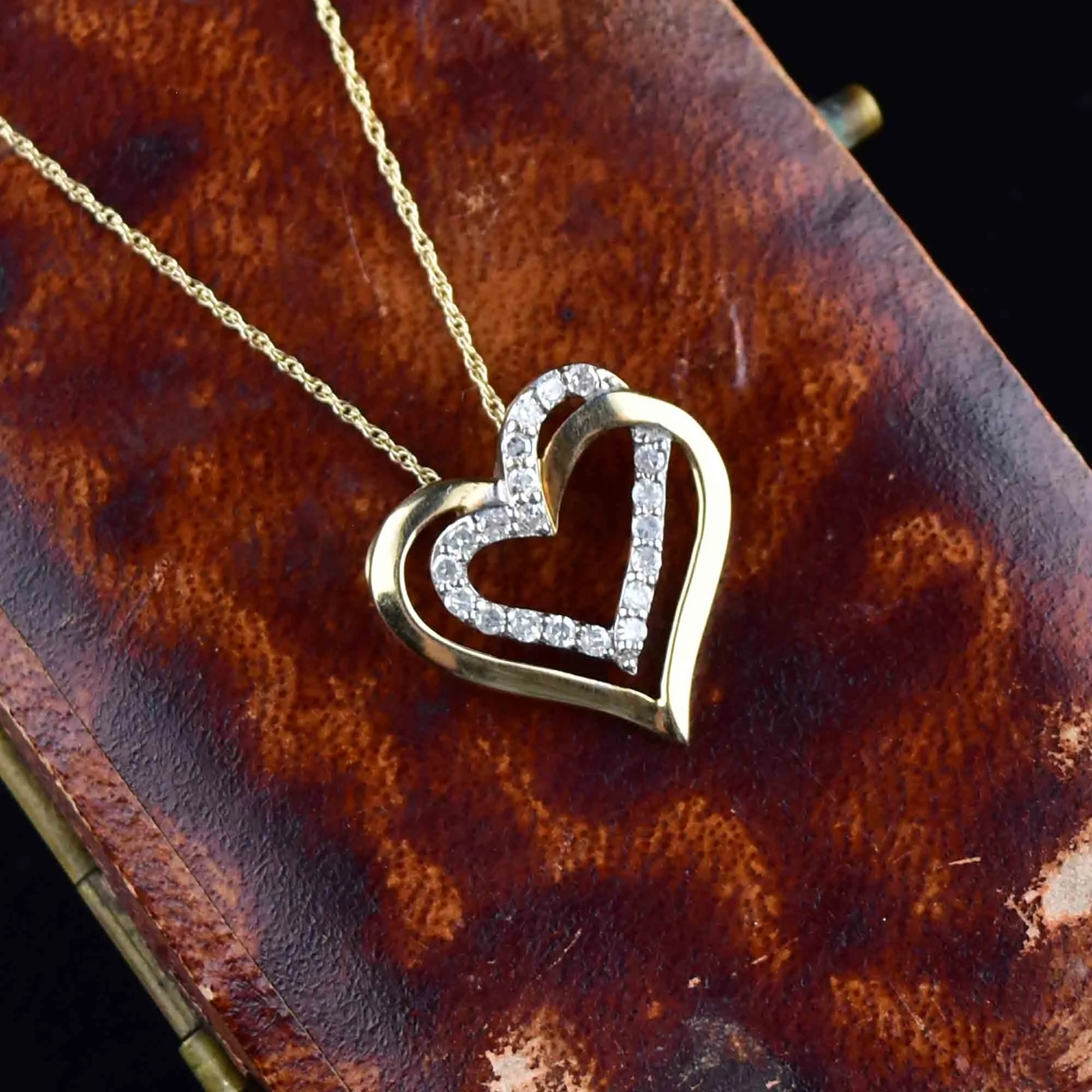 10K Gold Open Heart Diamond Pendant Necklace