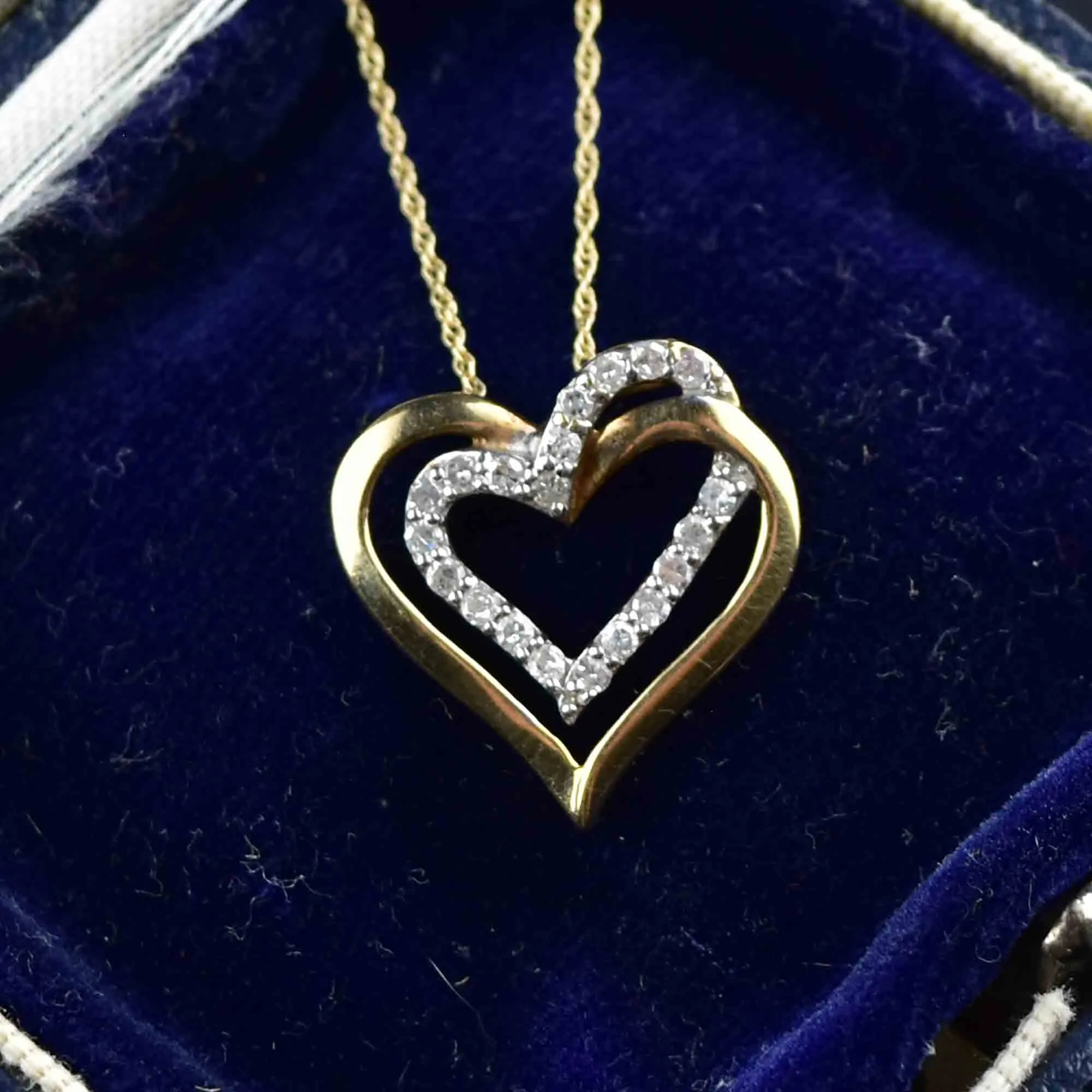 10K Gold Open Heart Diamond Pendant Necklace