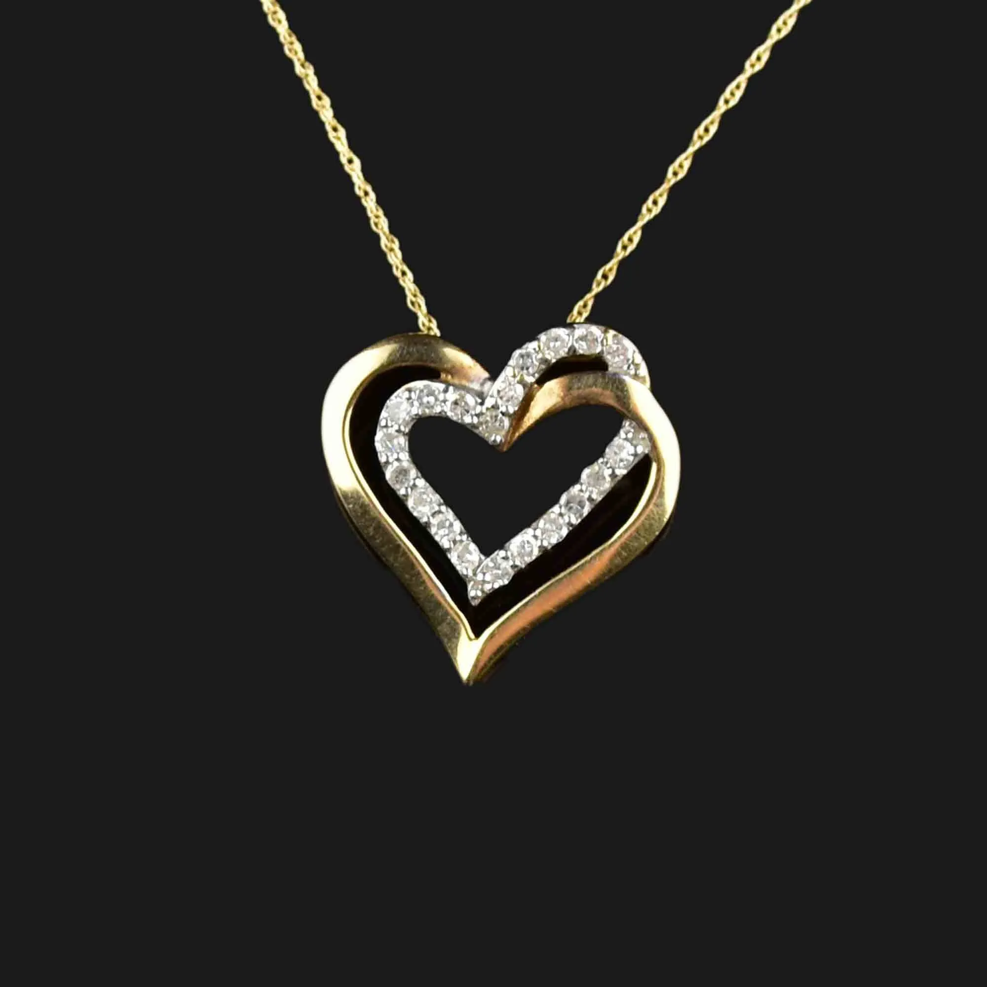 10K Gold Open Heart Diamond Pendant Necklace