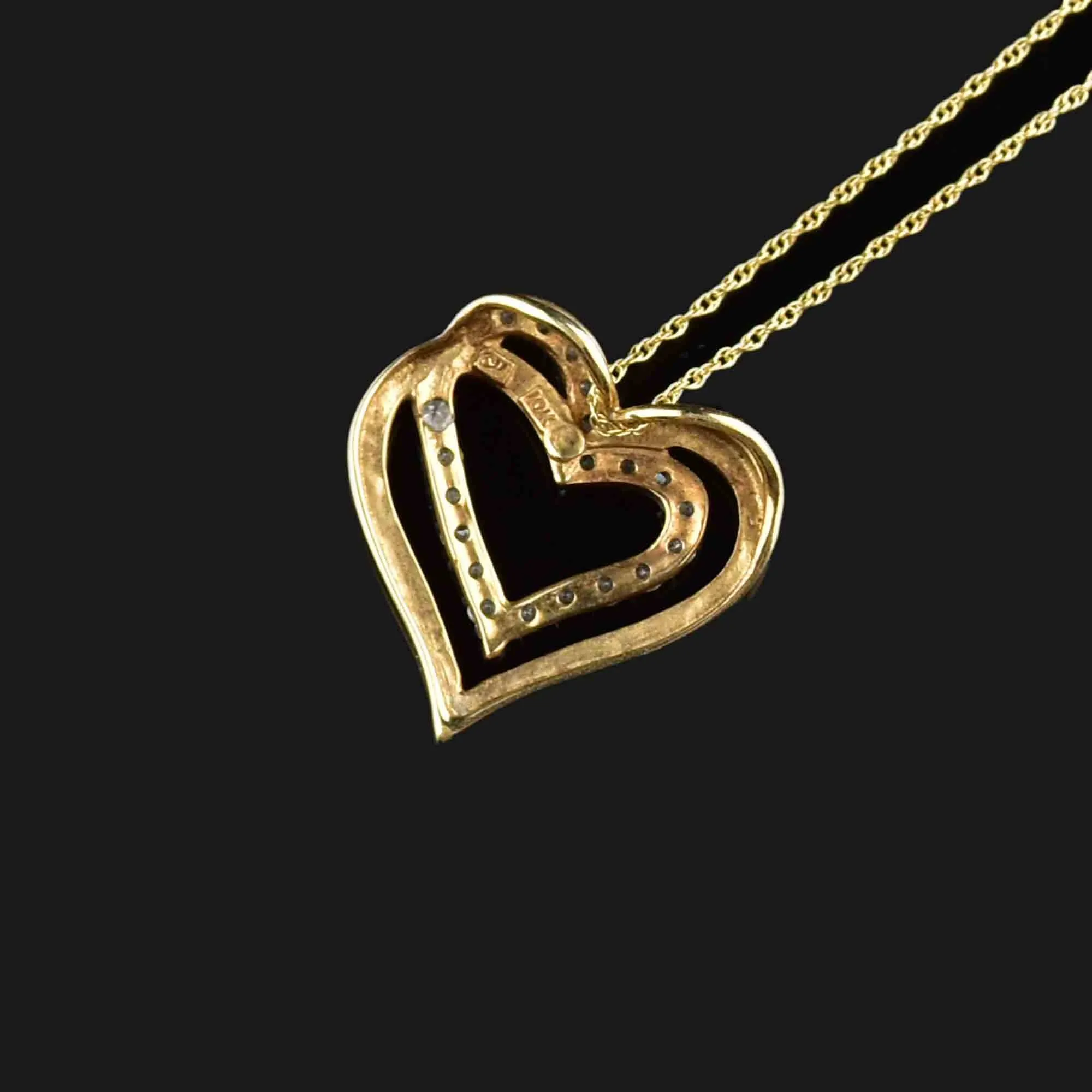 10K Gold Open Heart Diamond Pendant Necklace