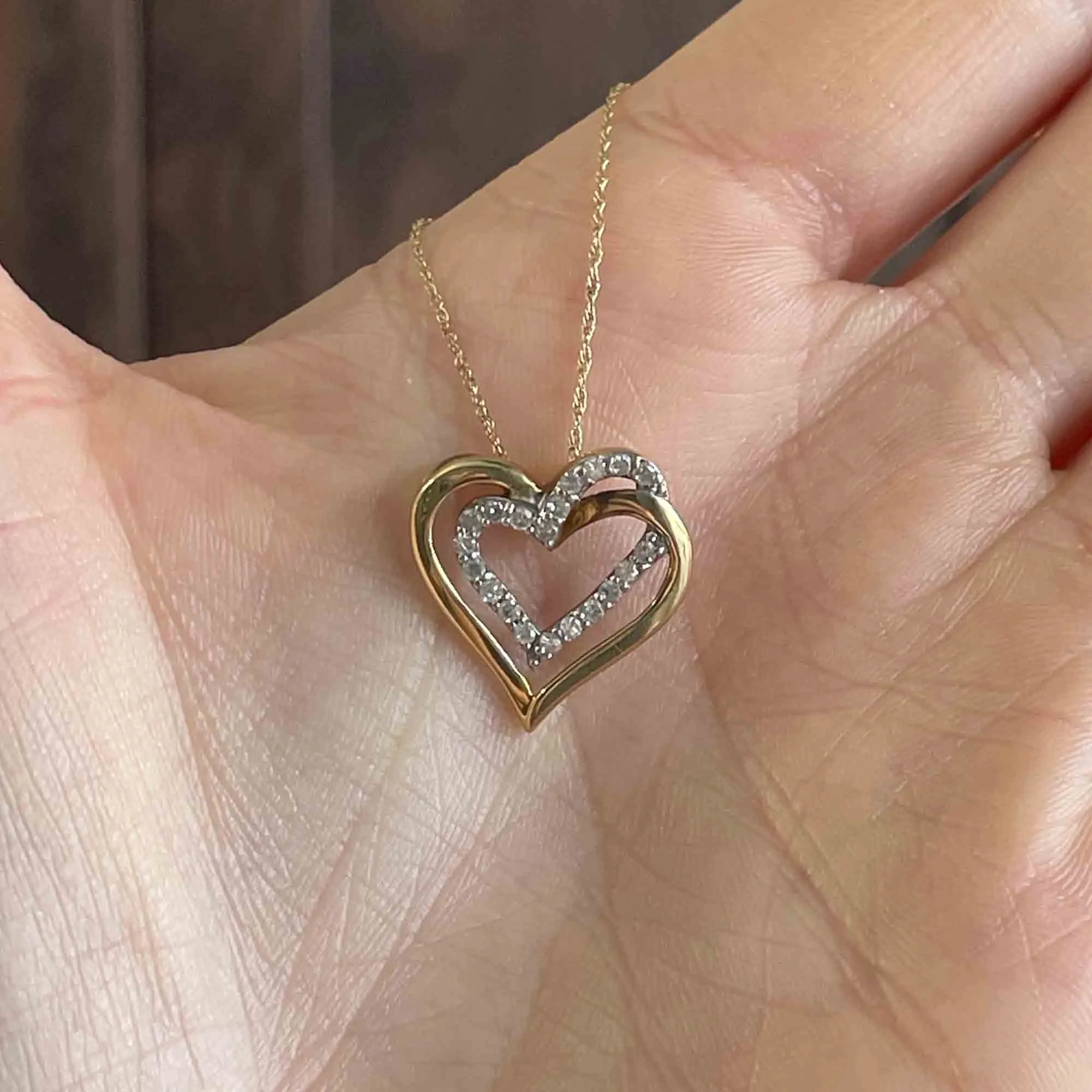 10K Gold Open Heart Diamond Pendant Necklace