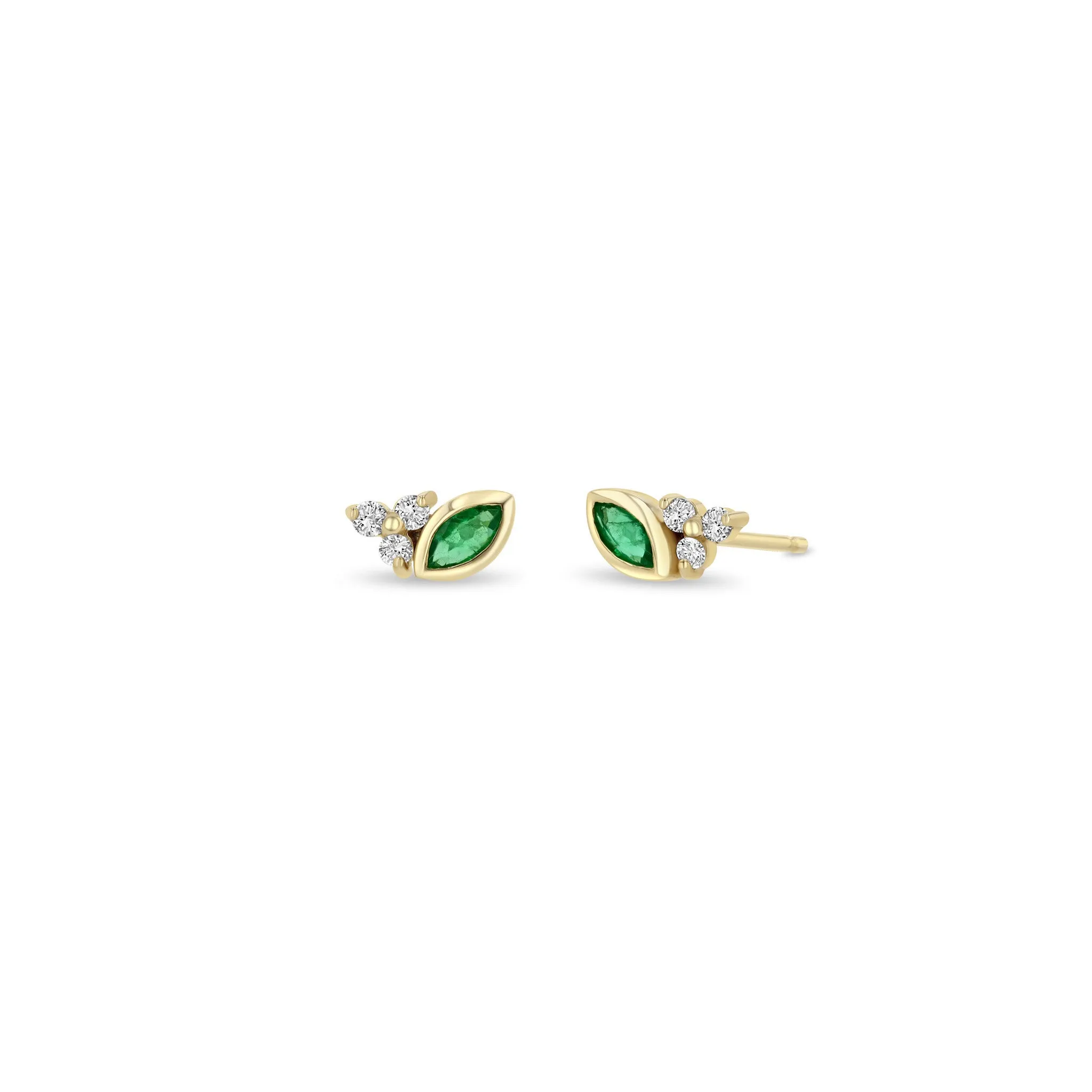 14k Marquise Emerald & Diamond Trio Studs