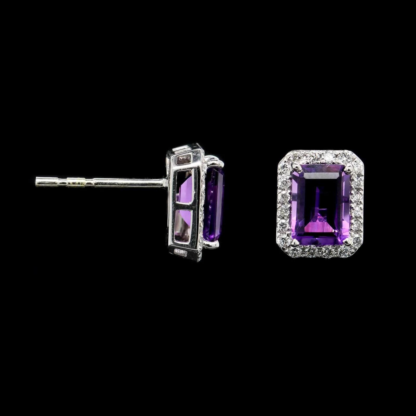 14K White Gold Estate Amethyst and Diamond Earrings