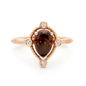 18ct Rose Gold Pear Cut Champagne Diamond Ring