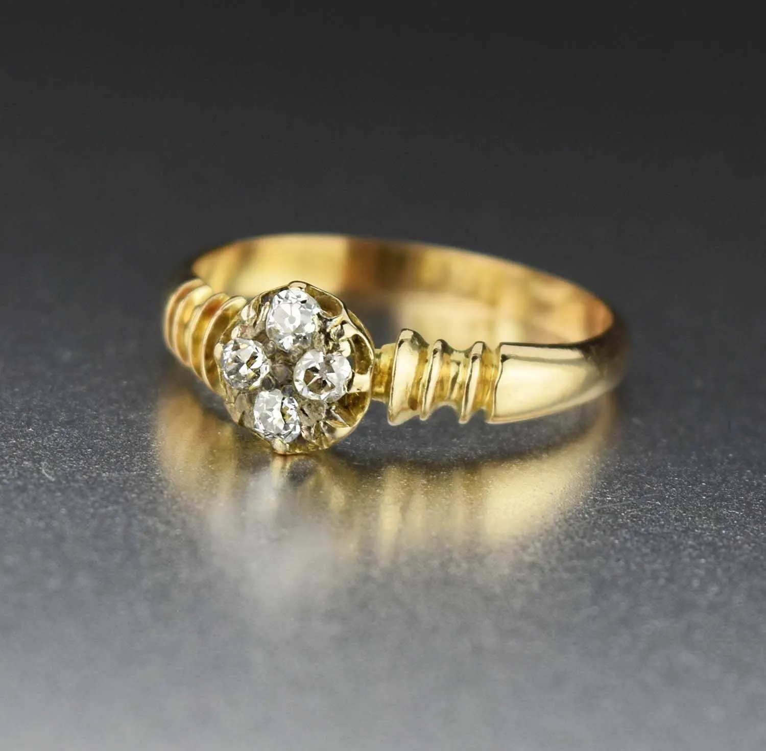 18K Gold Vintage Diamond Cluster Engagement Ring