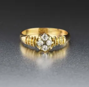 18K Gold Vintage Diamond Cluster Engagement Ring