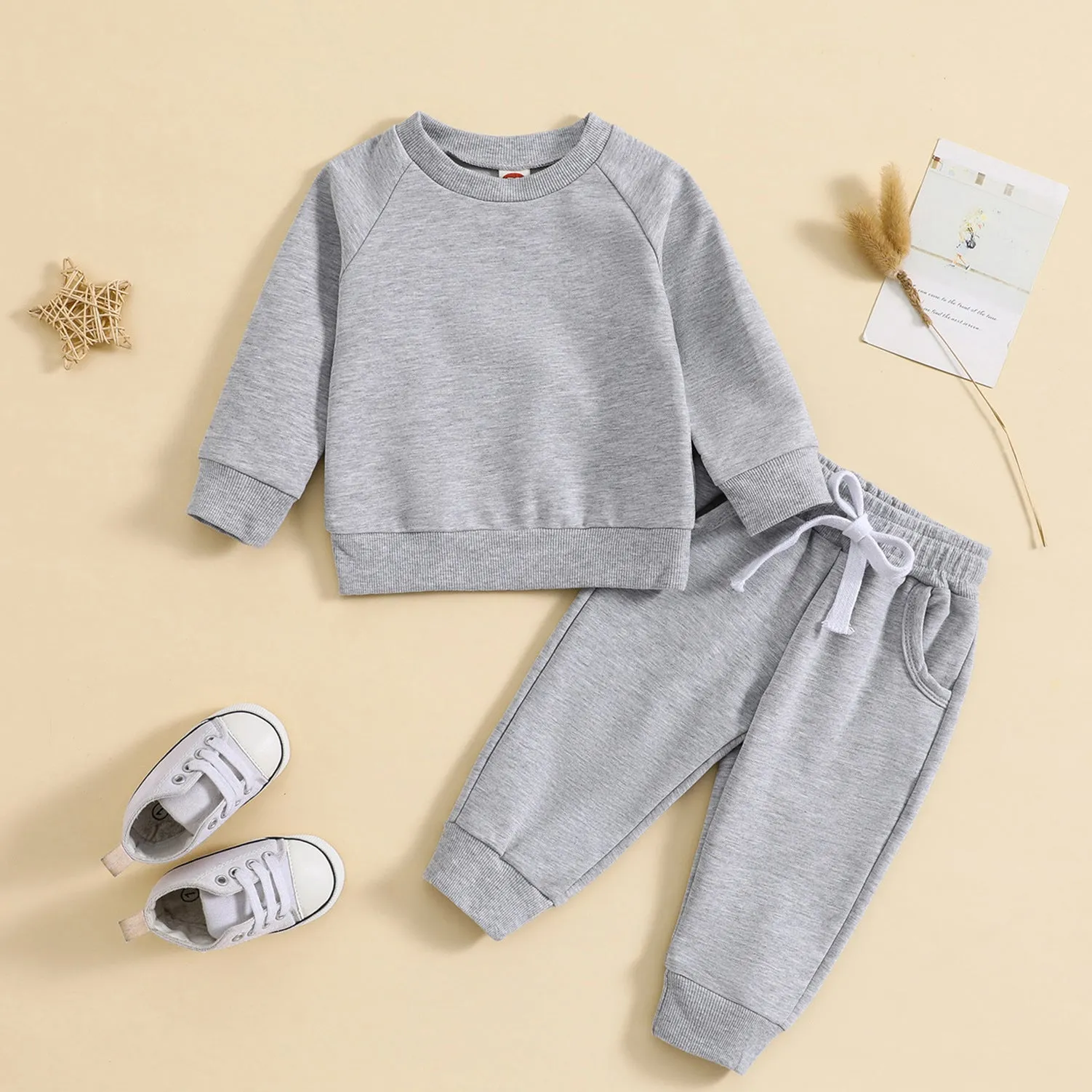 2 Pieces Set Baby Kid Boys Solid Color Tops And Pants Wholesale 231130153