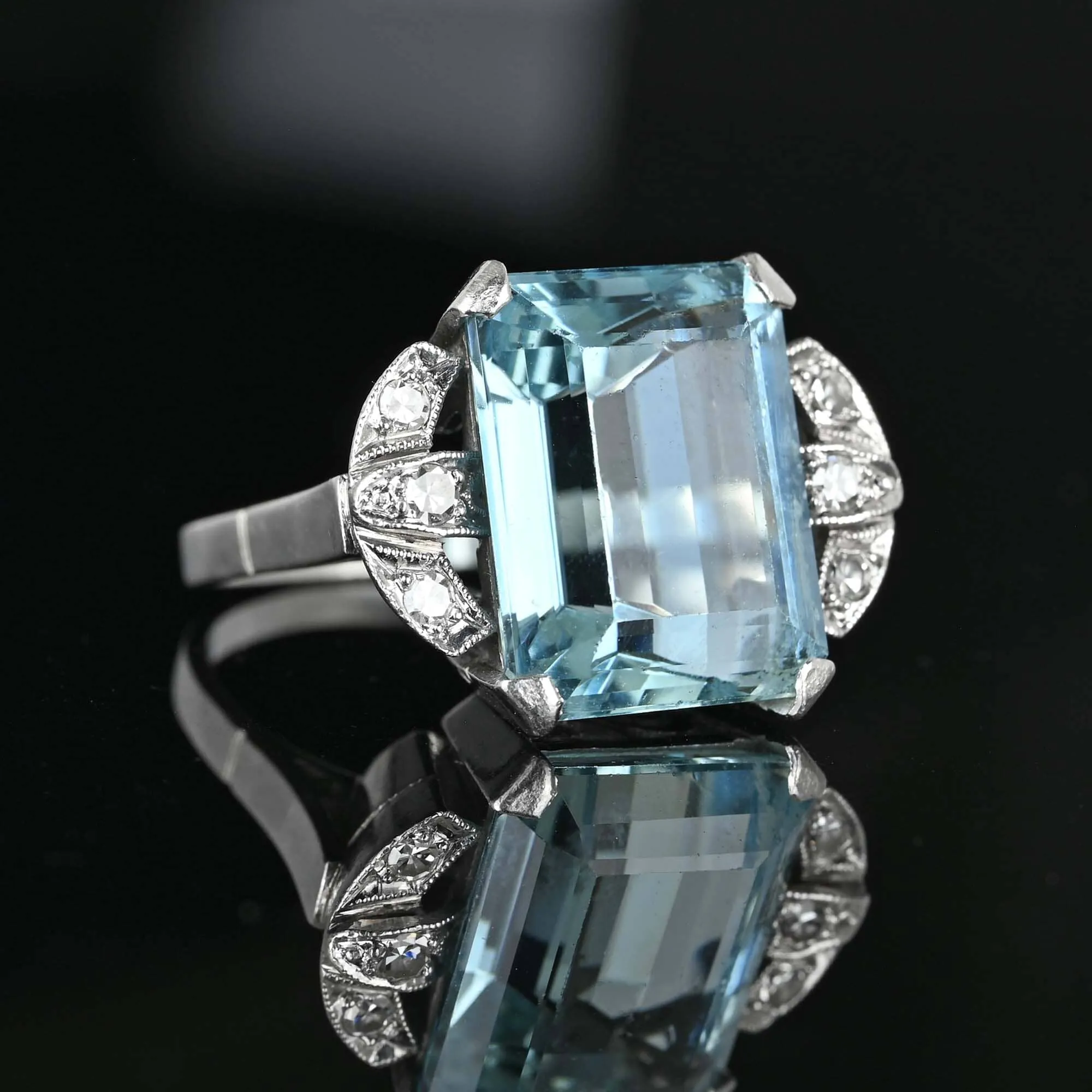 2nd Payment Art Deco Platinum Diamond Aquamarine Ring