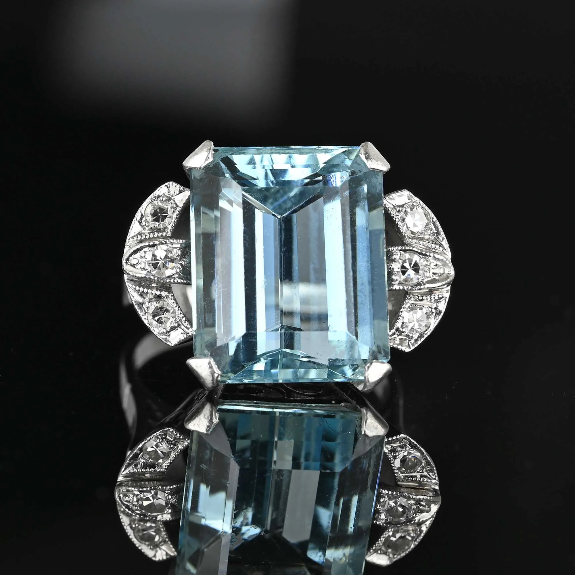 2nd Payment Art Deco Platinum Diamond Aquamarine Ring