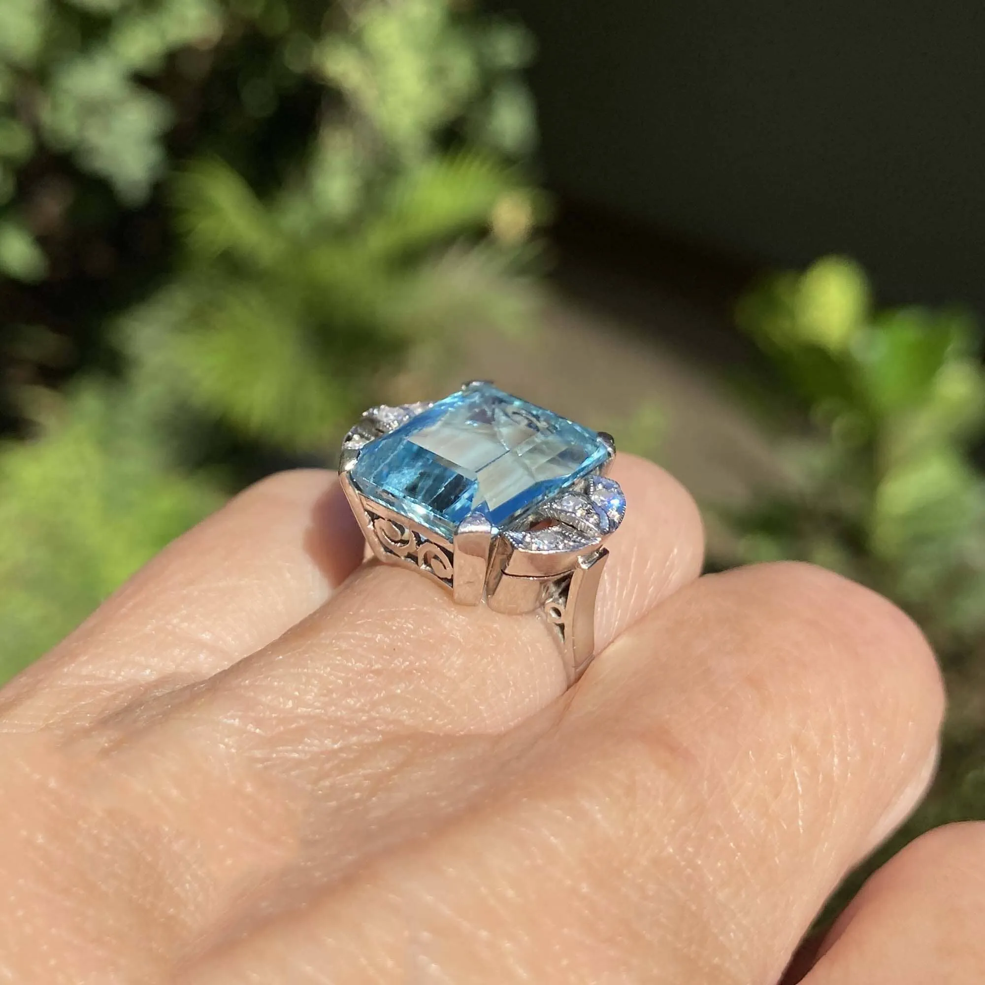 2nd Payment Art Deco Platinum Diamond Aquamarine Ring