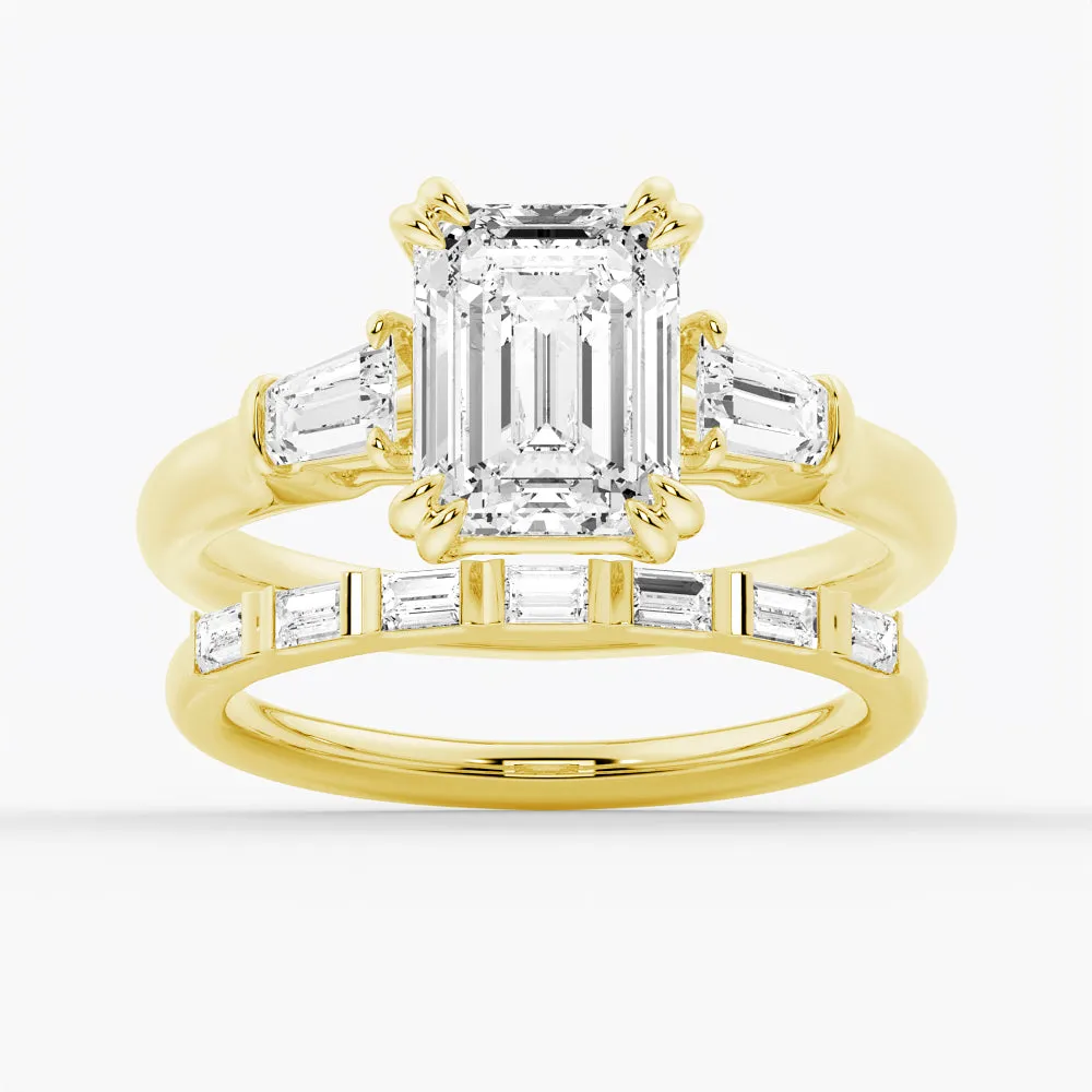 3 CT. Emerald-Cut Moissanite Engagement Ring with Tapered Baguette Side Stones