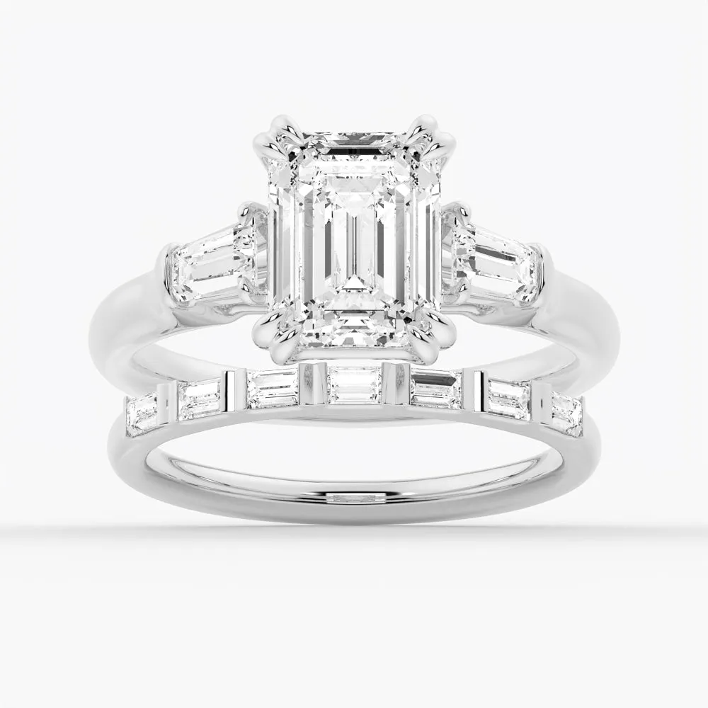 3 CT. Emerald-Cut Moissanite Engagement Ring with Tapered Baguette Side Stones