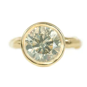 4.01ct Round Diamond Bezel Set with Organic Alluvial Band In 14k Yellow Gold