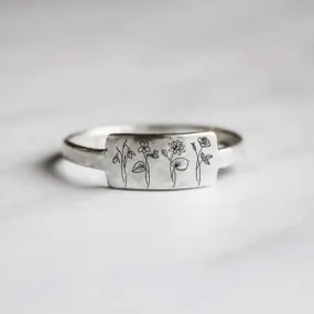 925 Sterling Silver Birth Month Flower Ring Personalized Flowers Ring For Her Mother's Day Gift