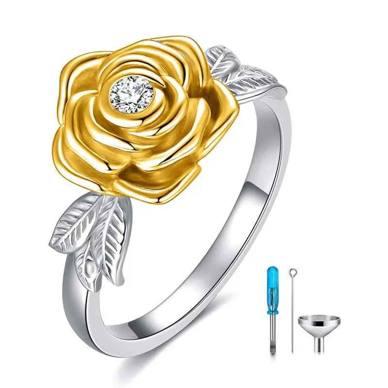 925 Sterling Silver Rose Flower Cremation Urn Ring Ashes Cremation Keepsake Ring Jewelry