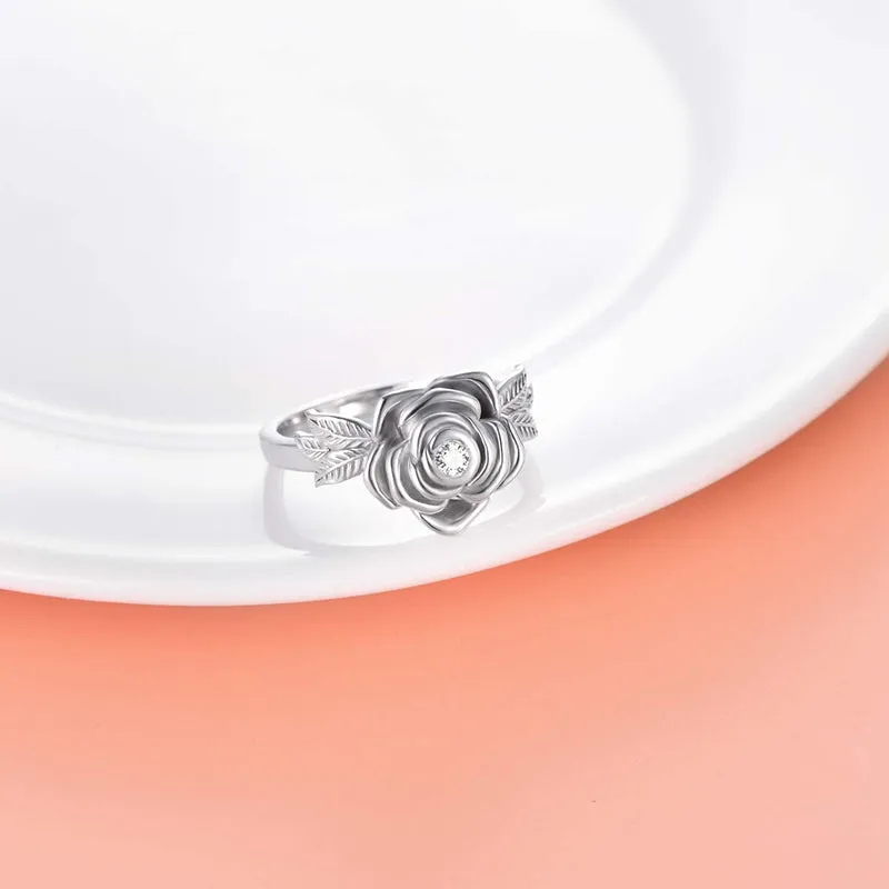 925 Sterling Silver Rose Flower Cremation Urn Ring Ashes Cremation Keepsake Ring Jewelry