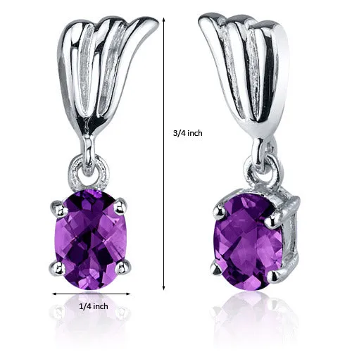 Amethyst Earrings Sterling Silver Oval Shape 1.5 Carats