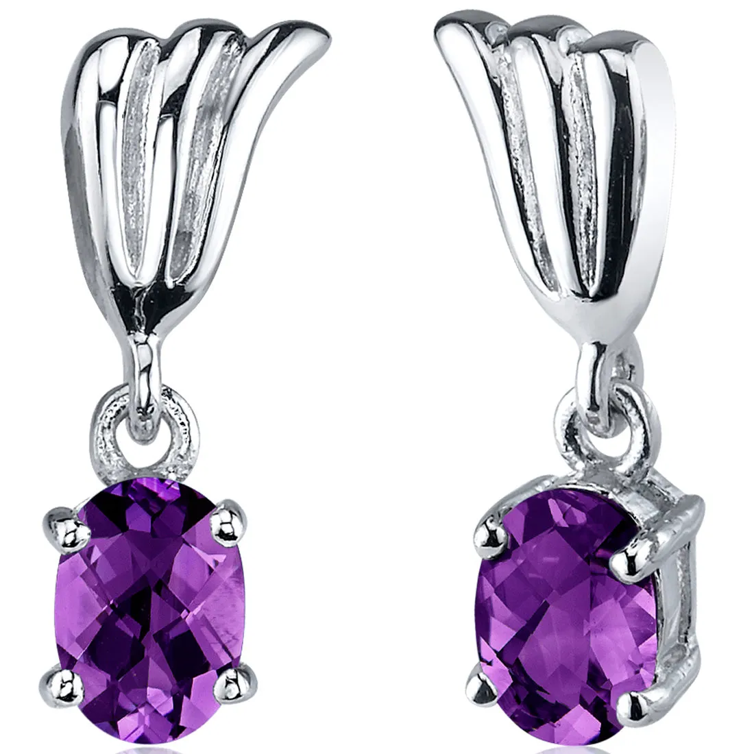 Amethyst Earrings Sterling Silver Oval Shape 1.5 Carats