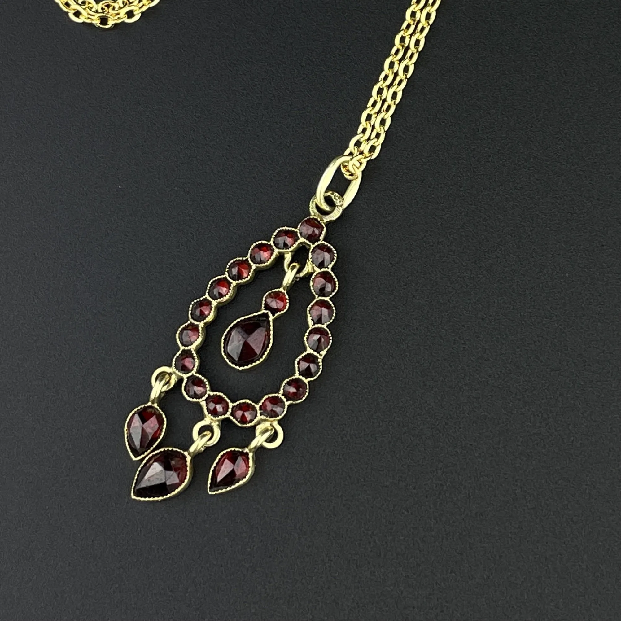 Antique 14K Gold Art Deco Garnet Teardrop Boho Necklace