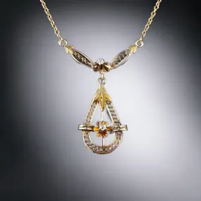 Antique Buttercup Diamond 10K Gold Filigree Necklace