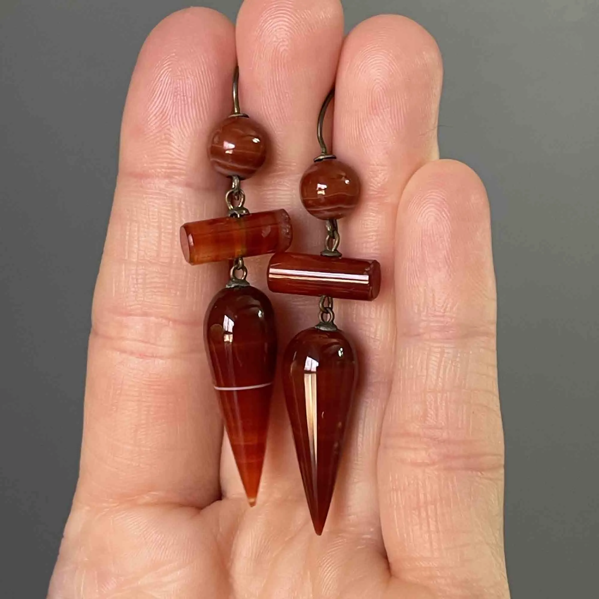 Antique Scottish Carnelian Banded Agate Drop Earrings