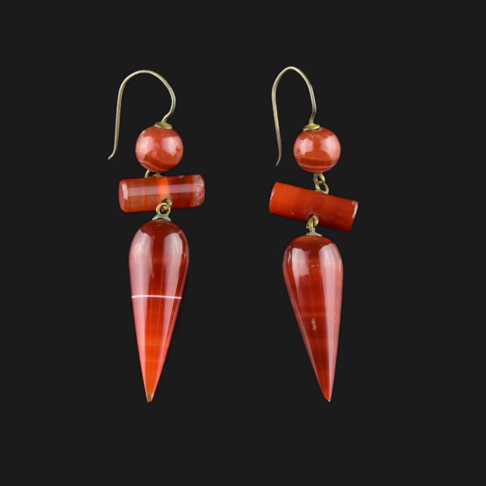 Antique Scottish Carnelian Banded Agate Drop Earrings