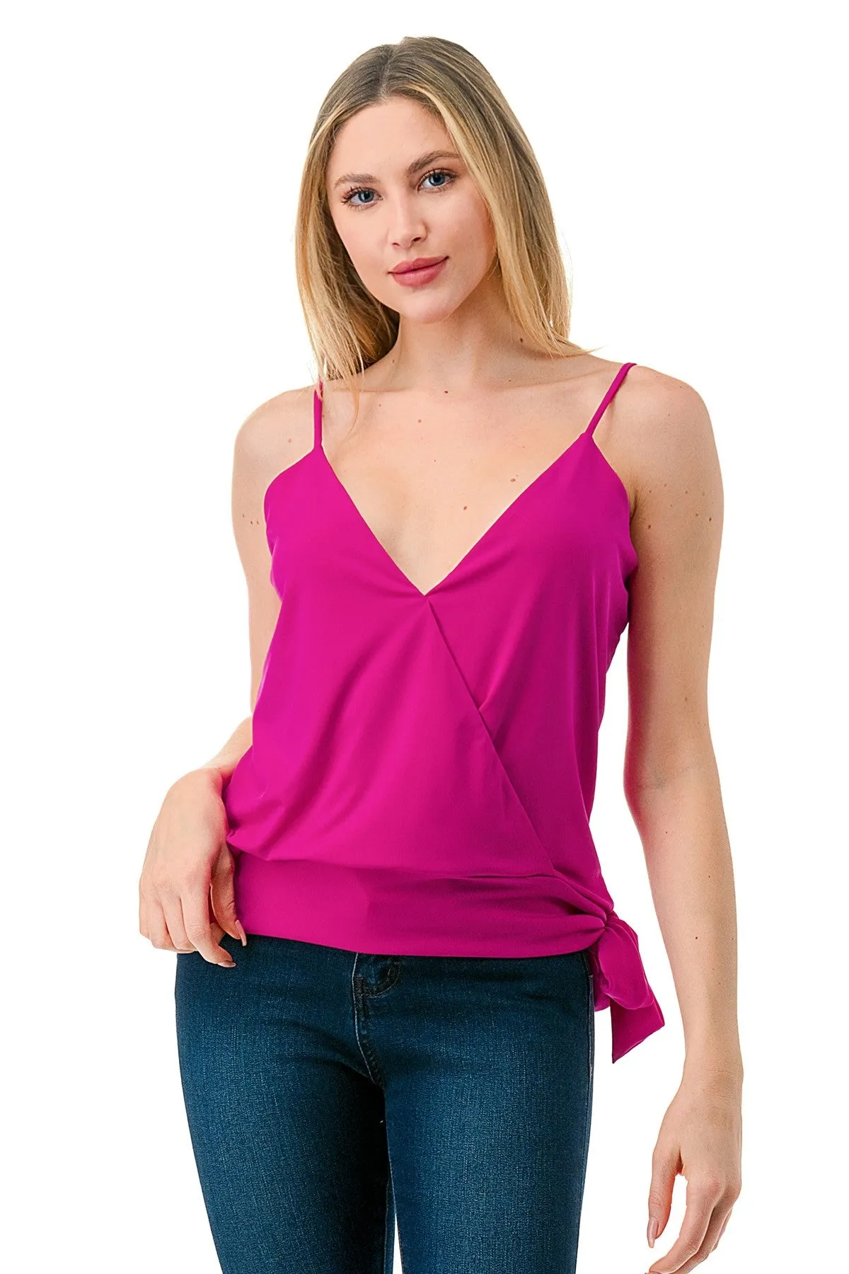 Ariella Crossover Cami with Side Tie-Hot Pink