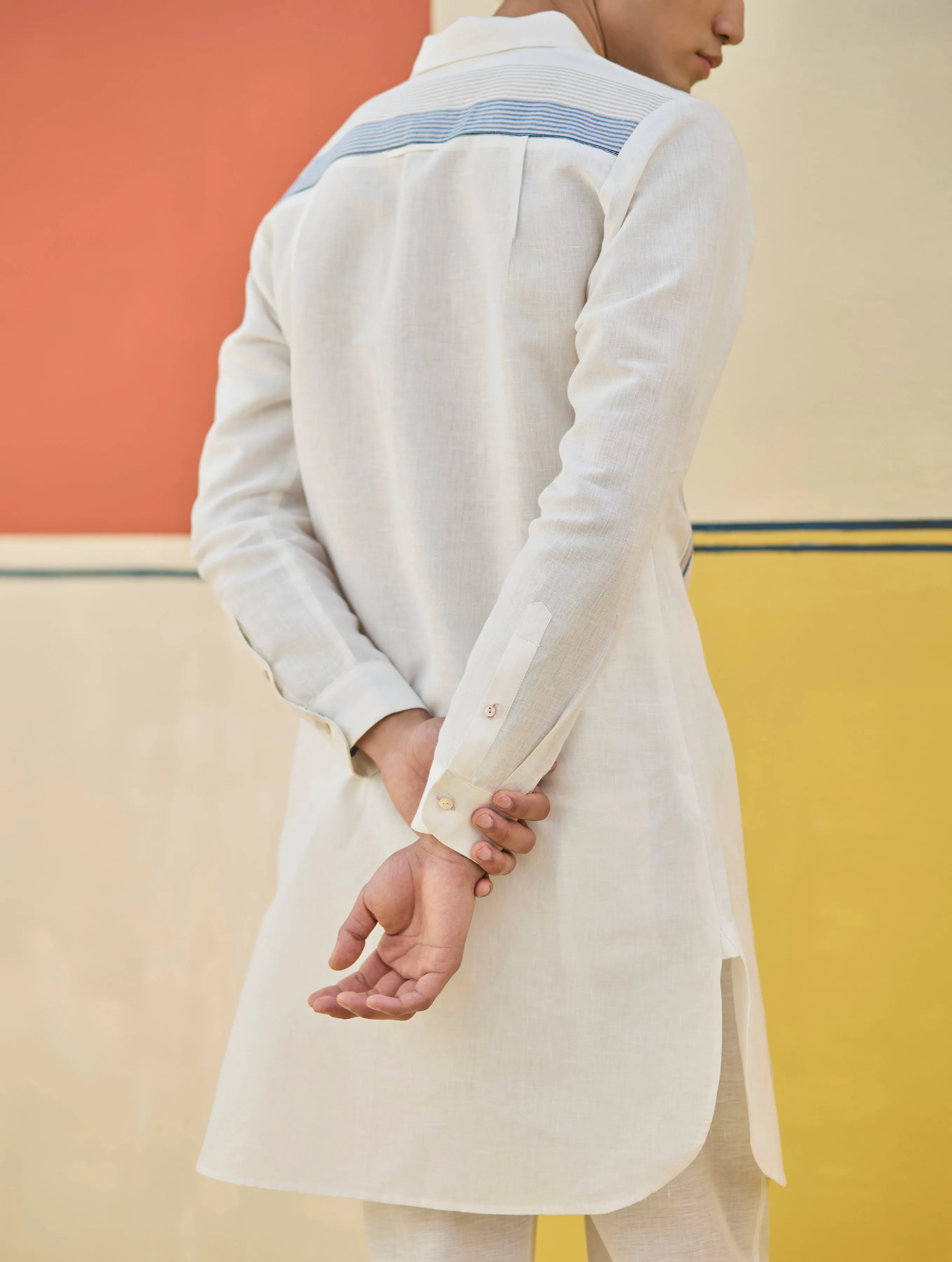 Arin Border Linen Kurta Set - Ivory