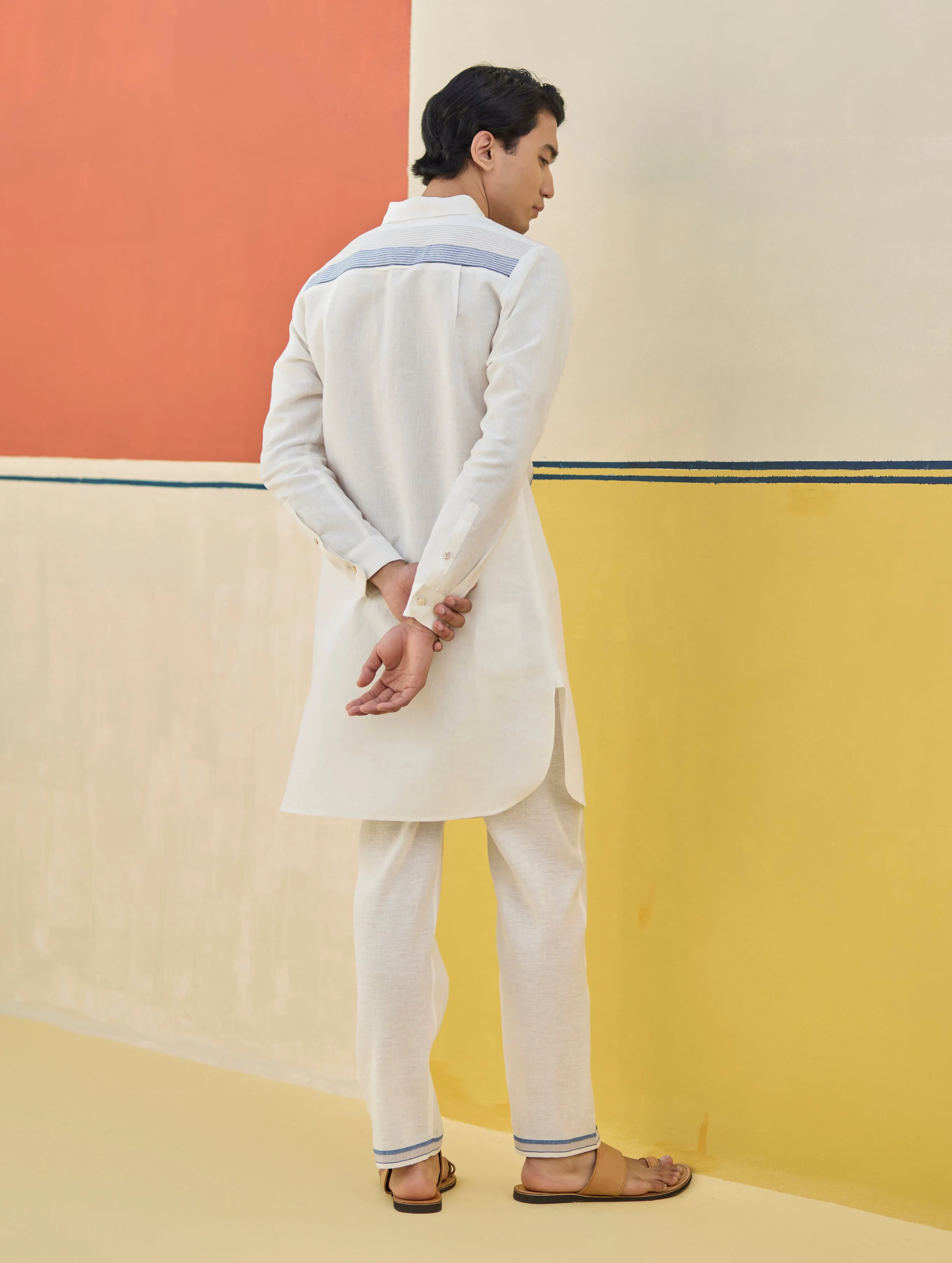 Arin Border Linen Kurta Set - Ivory