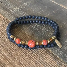 Aromatherapy Lava Stone and Red Jasper, Root Chakra Wrap Bracelet