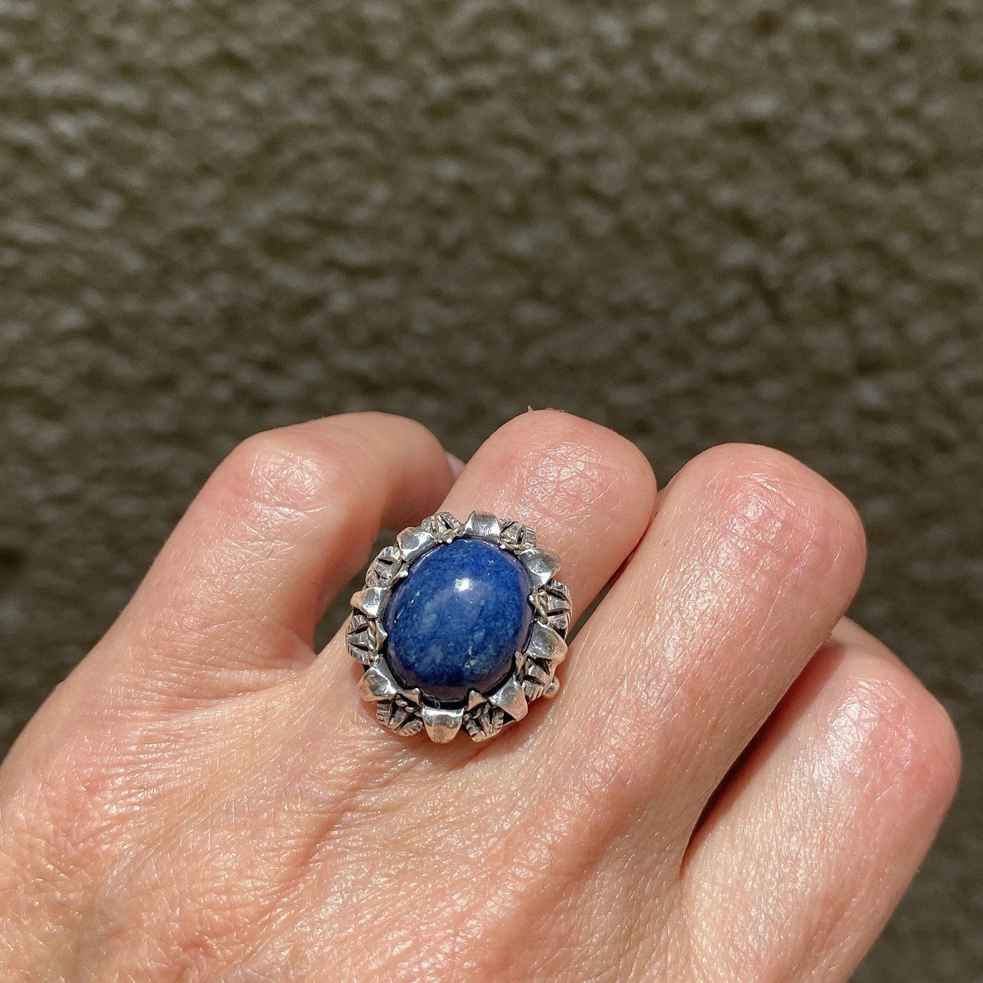 Arts & Crafts Silver Lapis Lazuli Cabochon Ring