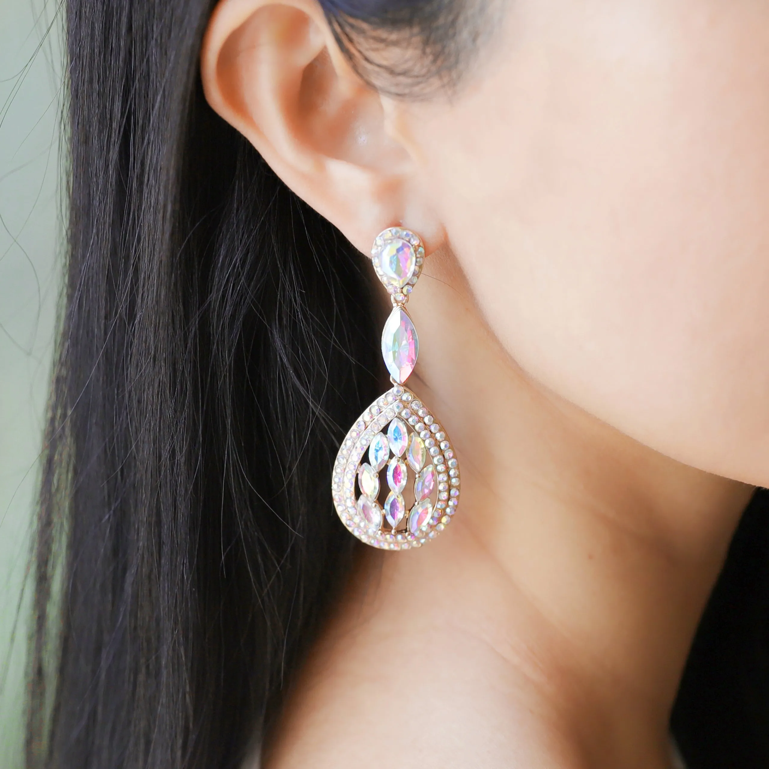 Aura Teardrop Rhinestone Post Earrings