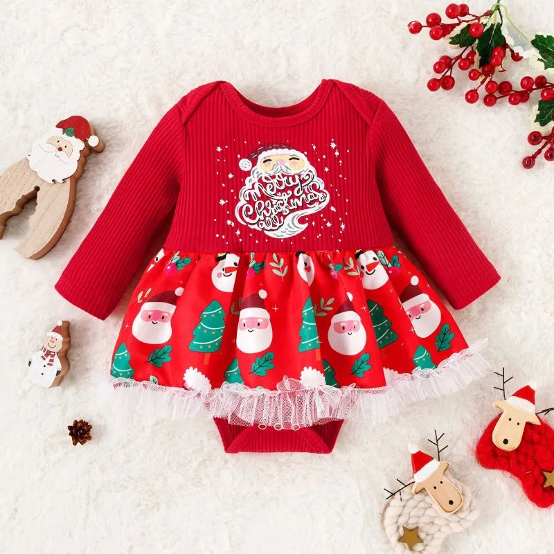 Baby Kid Girls Letters Cartoon Print Christmas Rompers Wholesale 23111506