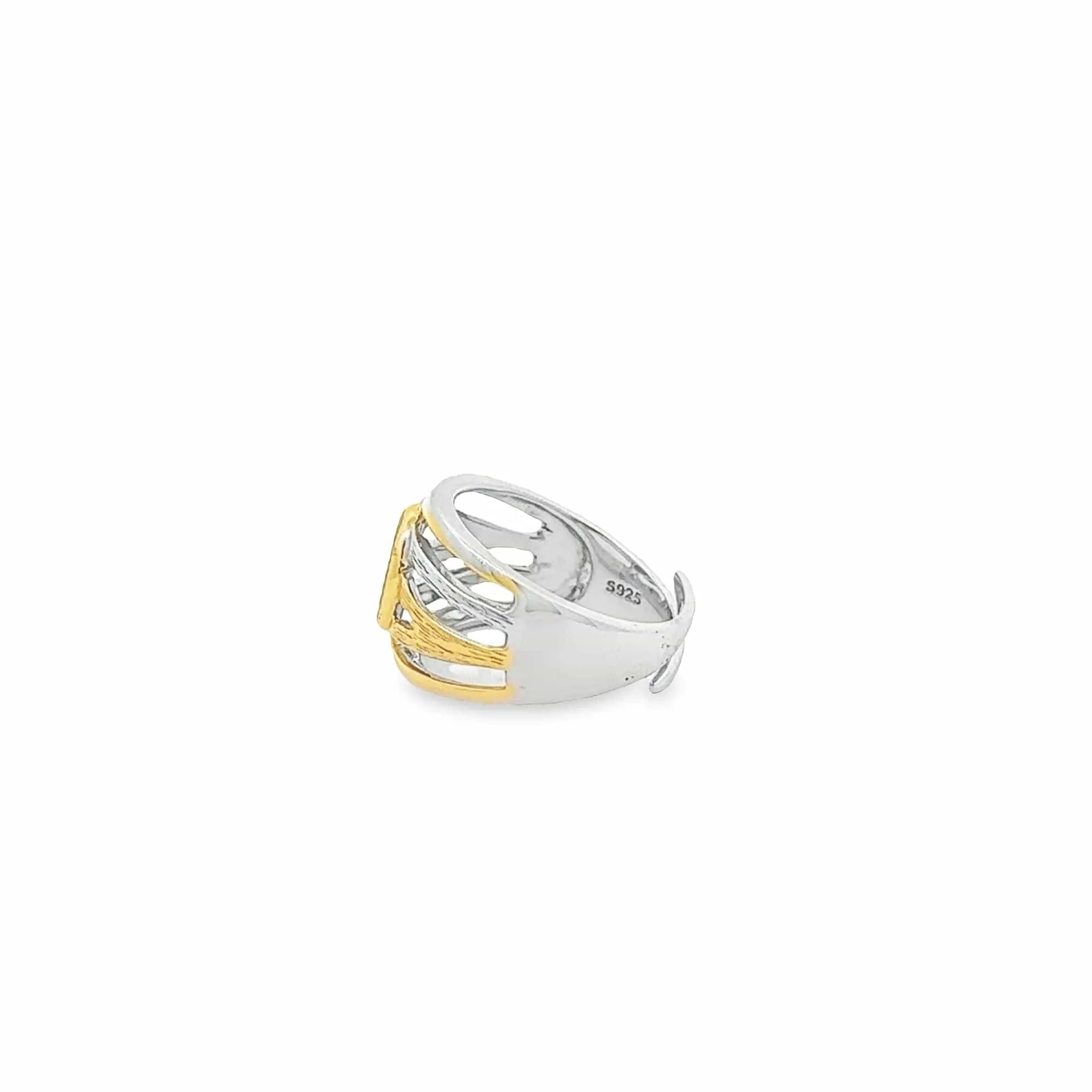 Baikalla Antique Natural Opal Sterling Silver Gold Plated Two Tone Ring