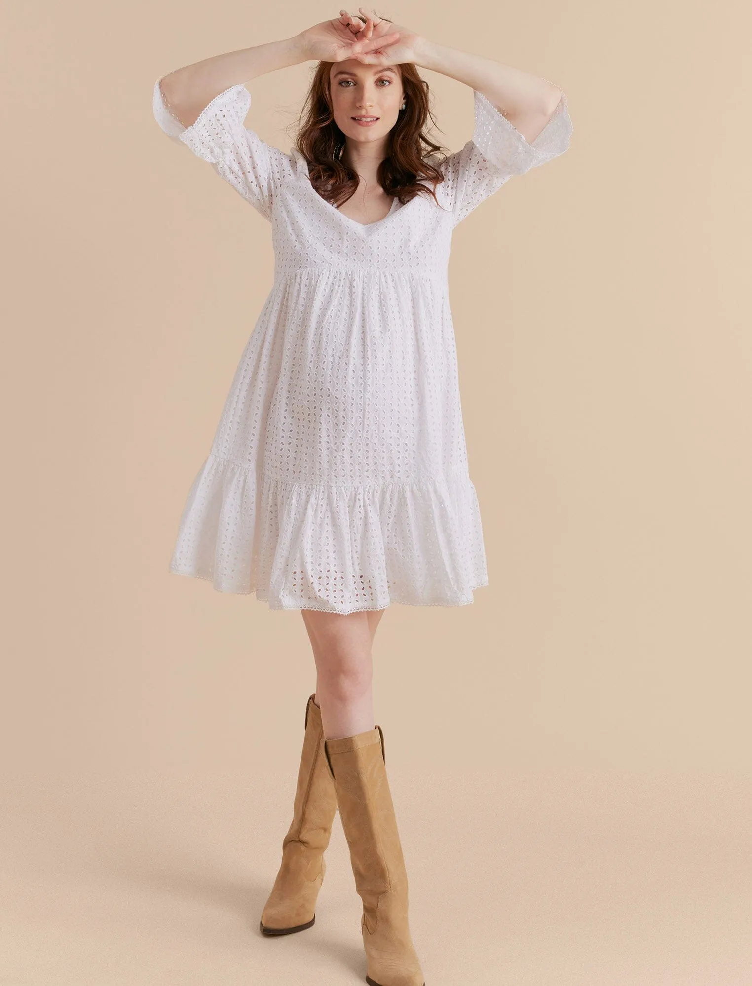 Bell Sleeve Eyelet Mini Dress