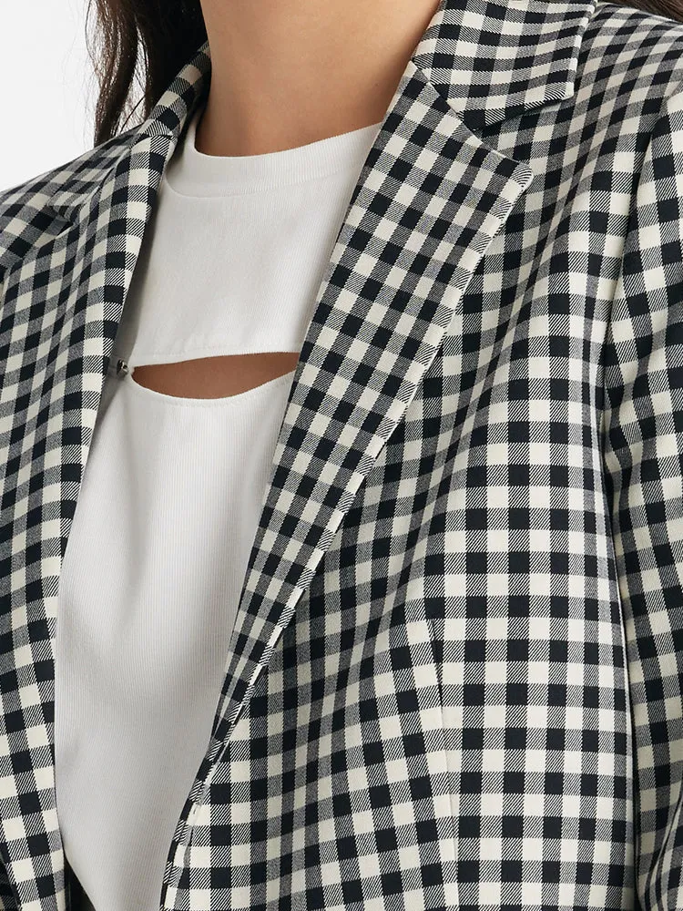 Black And White Check Women Crop Blazer