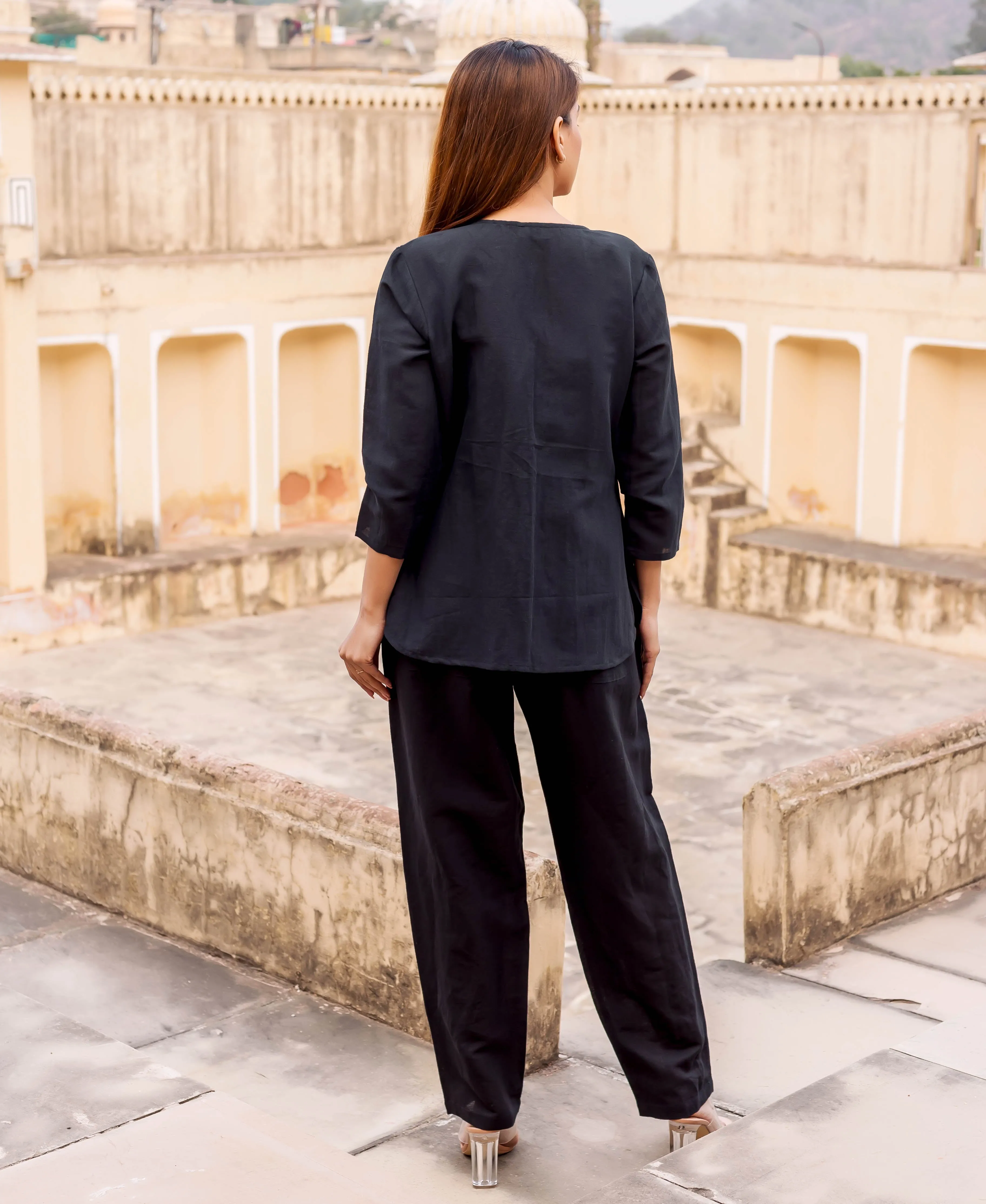 Black Linen Power Suit