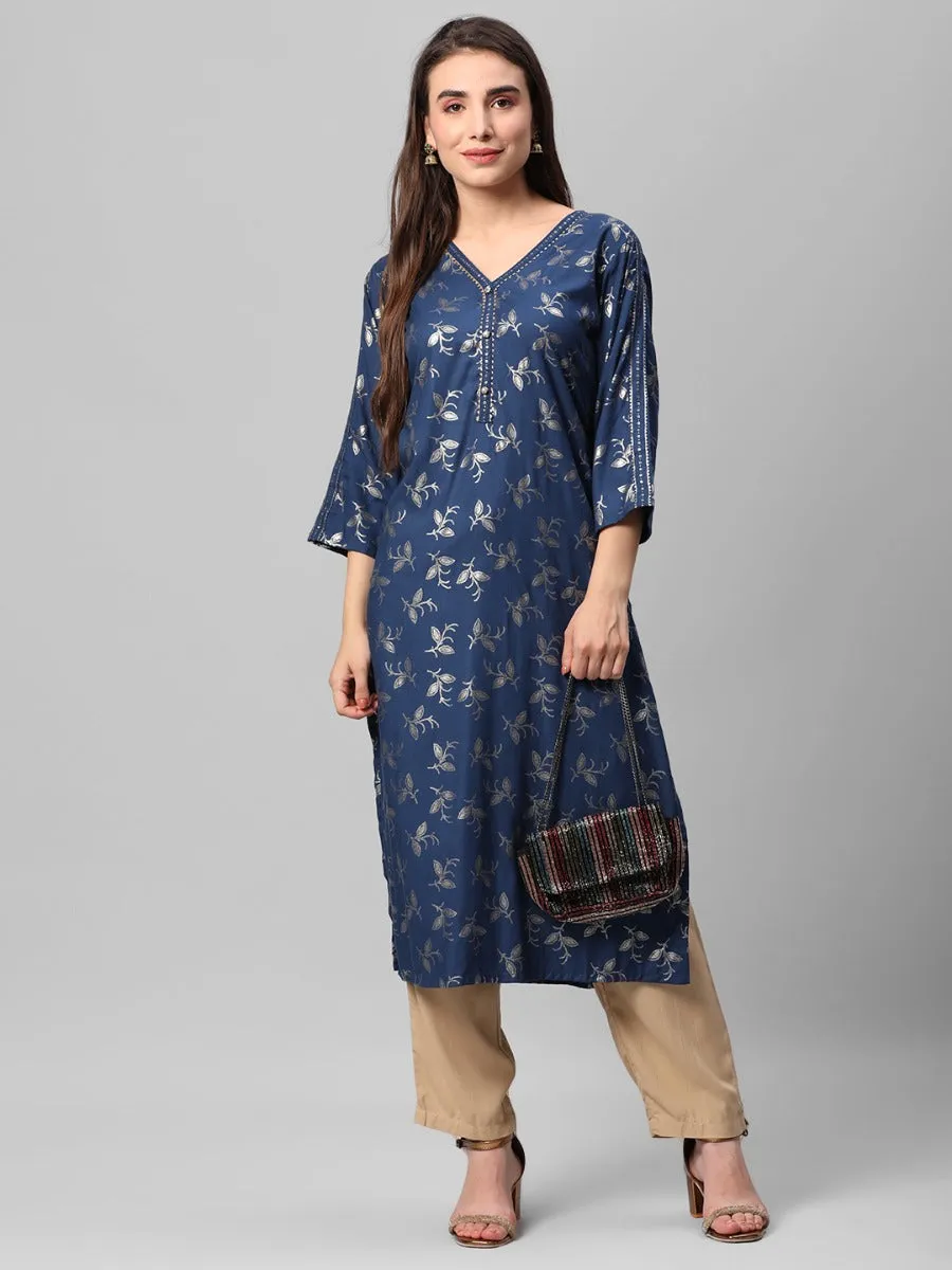 Blue Ornamental Printed Kurta