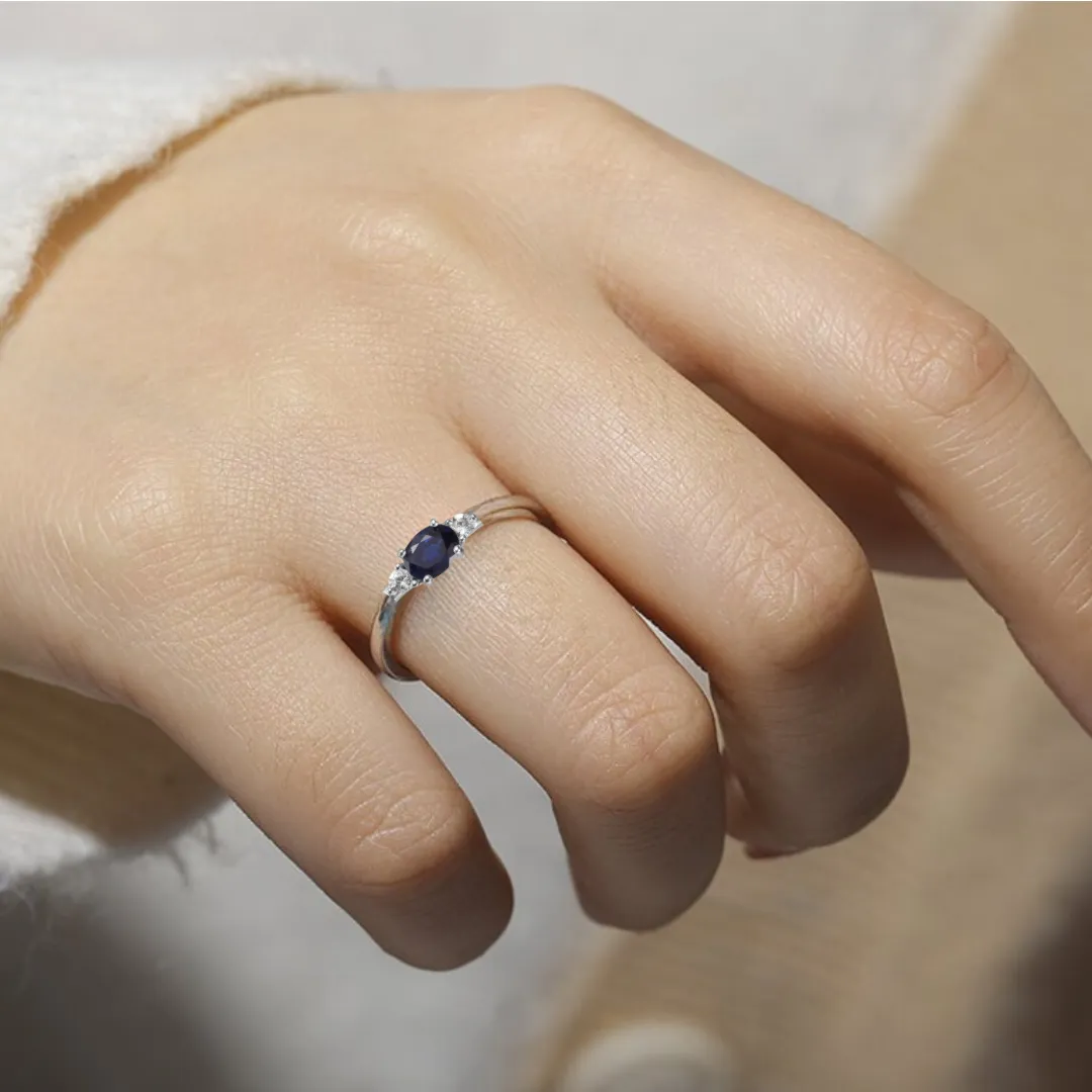 Blue Sapphire Oval Three Stone Ring