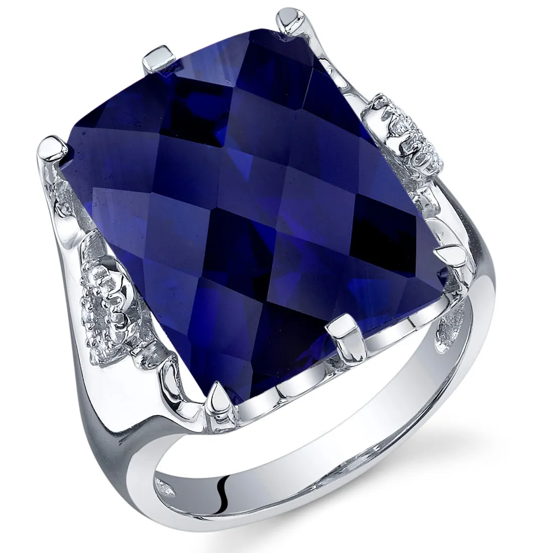 Blue Sapphire Radiant Cut Sterling Silver Ring Size 5