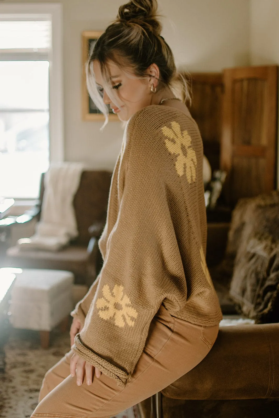 Brown Daisy Dolman Sleeve Sweater