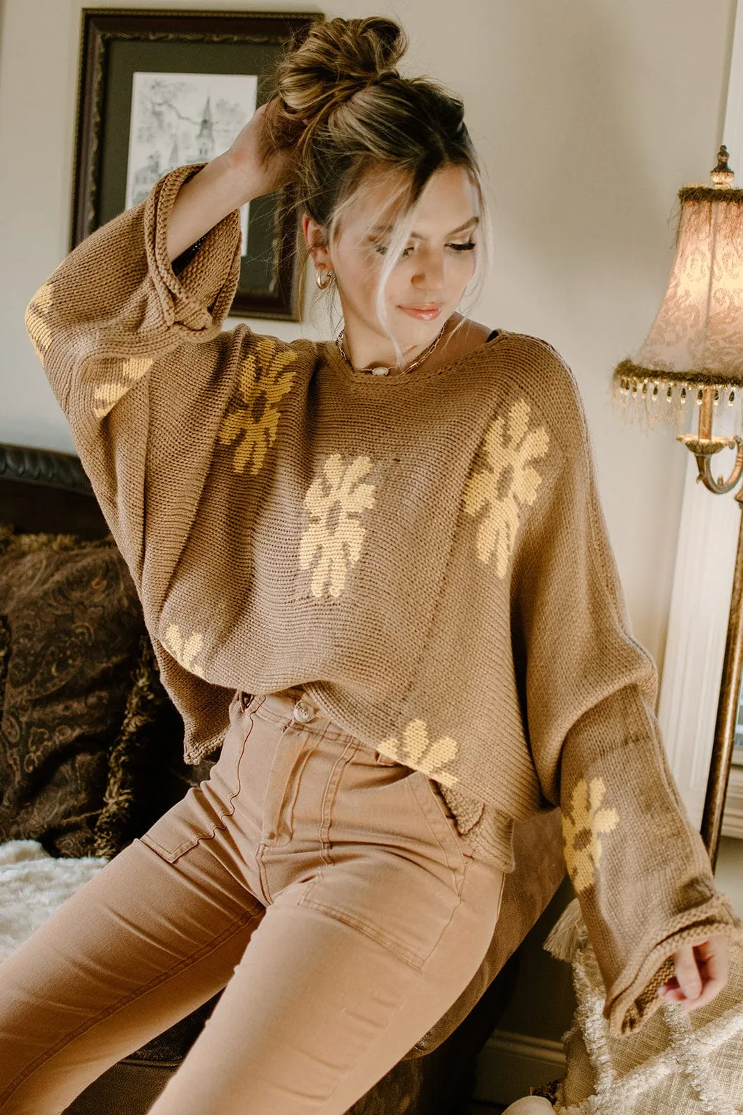 Brown Daisy Dolman Sleeve Sweater