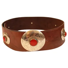 Brown Leather Belt with Red Metal Details