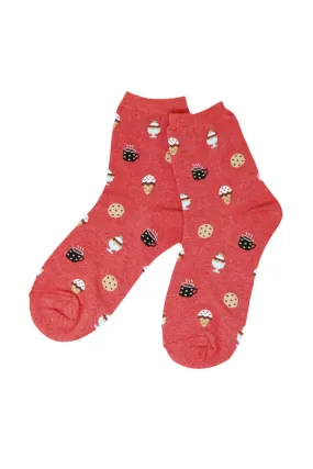 Coffee & Dessert Print Cotton Crew Socks