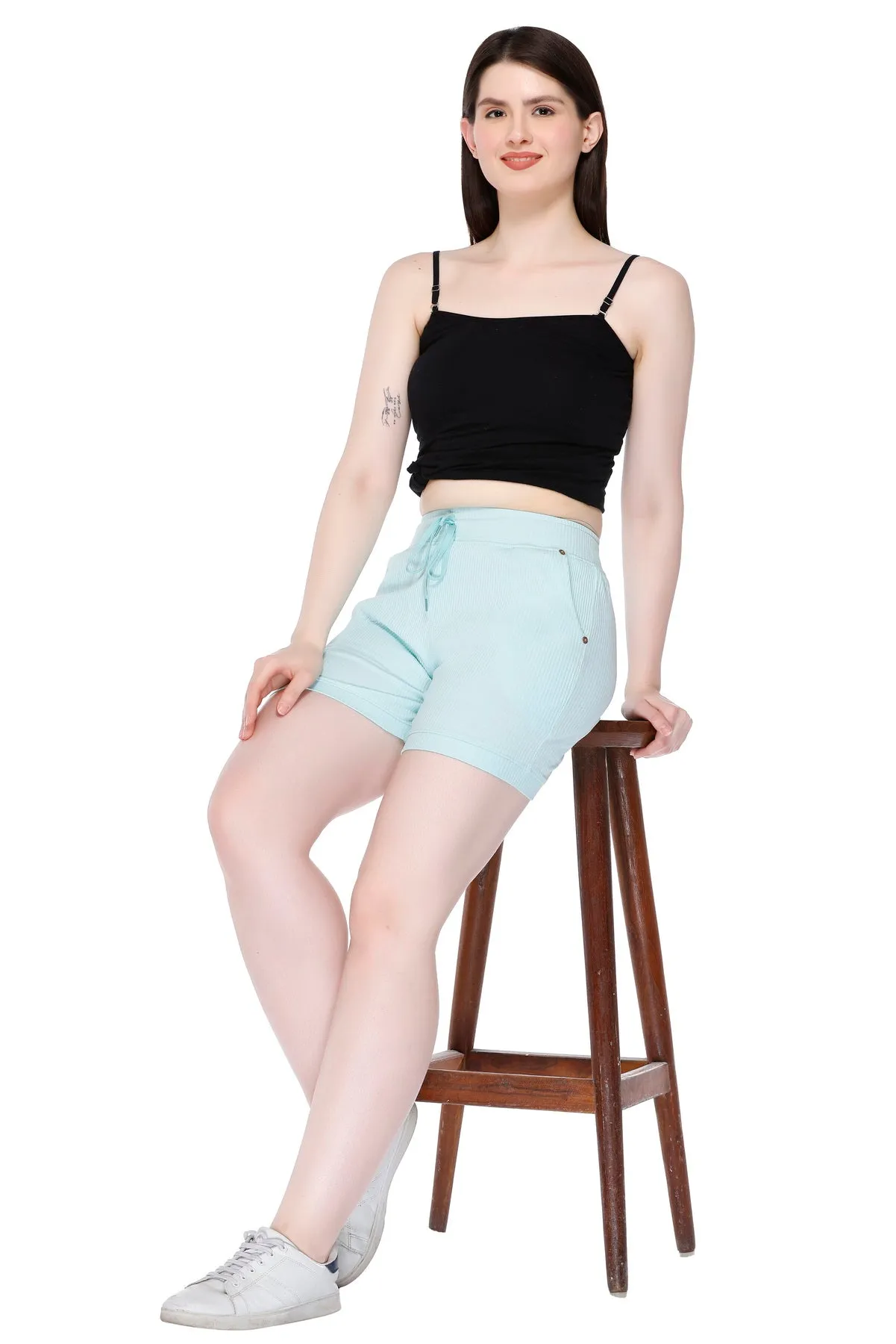 Cotton Cord Knit Shorts For Women - Mint